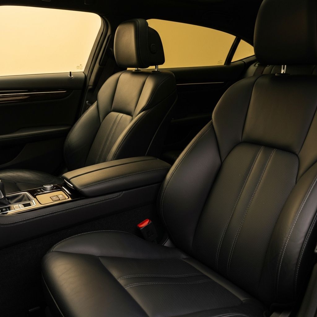 Premium black leather car interior of a C&M Travel private hire vehicle